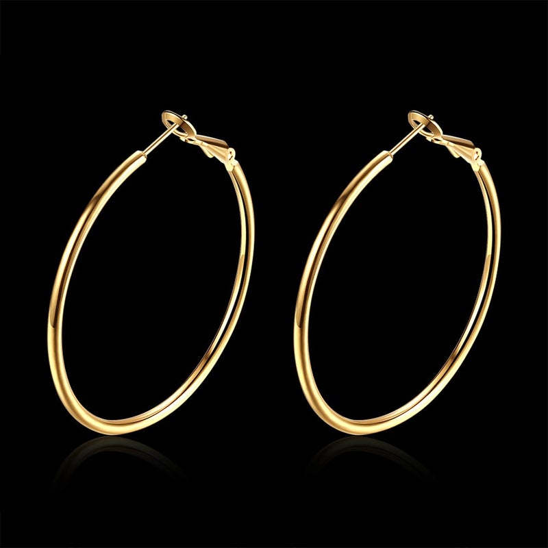 GSLAOZ Gold Hoop Earrings, 18K Gold Plated Rounded Hoops Earrings for Women - Image 3